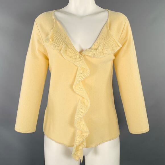 MAXSTUDIO Size M Yellow Cashmere Knit Ruffle Cardigan